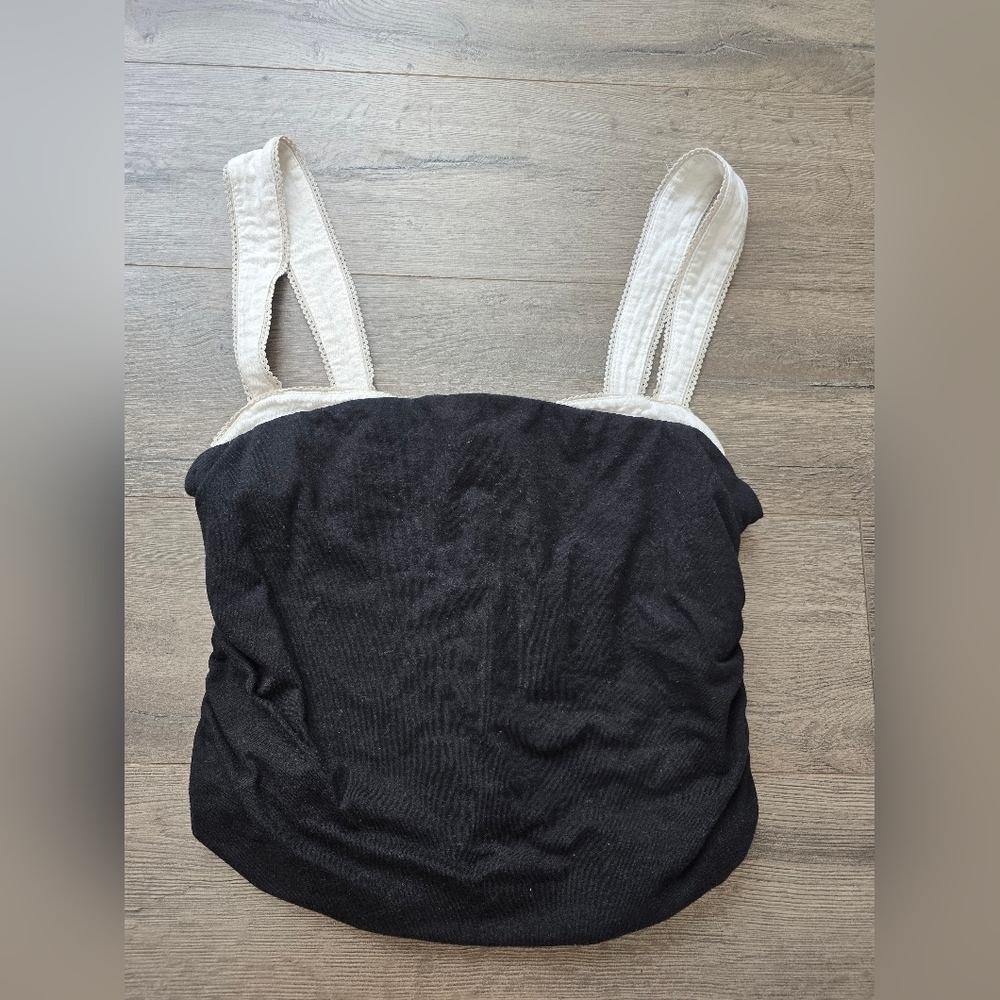 Free People Cropped Top Lace Trim Black Rouched Side